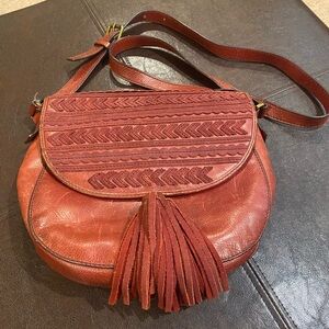 Fossil Red Saddle Bag with Tassel